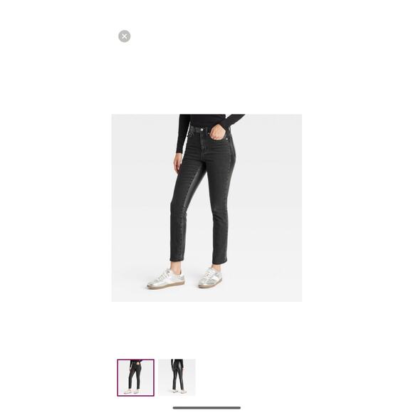 Universal Thread Mid Rise Slim Black Denim Faux Leather Jean Size 4 Waist 13.5” - Picture 6 of 7